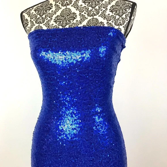 blue sequin tube dress Metallic Sequin Embellished Tube Dress – Maison-B-More Global Store main image 1